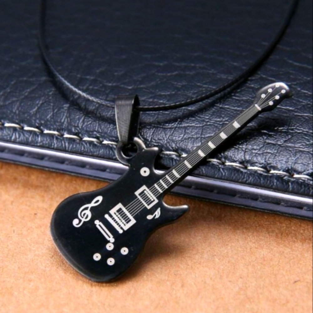 NEW! Black Guitar Necklace UNISEX HYPOALLERGENIC